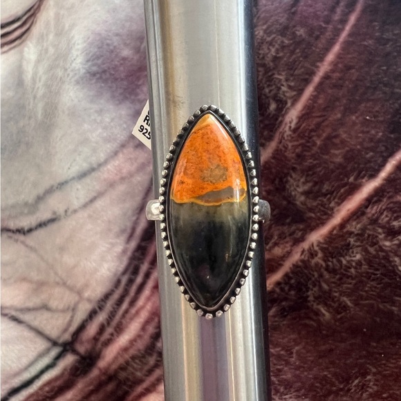 ❤️ Bumblebee Jasper Southwestern 925 Navajo Inspired Sz 8.75 Ring 9.1gms - Picture 11 of 11